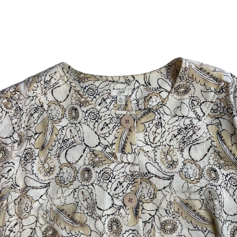 Feminine Floral Print Linen Blend Blazer Jacket Women's XL | Cottagecore Neutral - Picture 2 of 11